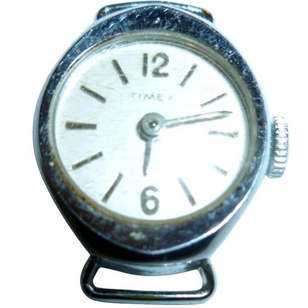 Vintage Timex Womens Mechanical Watch Head Silver Tone Oval Case Parts Repair
